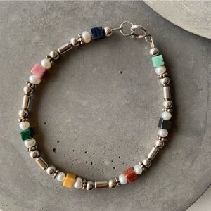 925 Sterling Silver Bracelet With 4mm Cubes of Semi Precious Gemstones